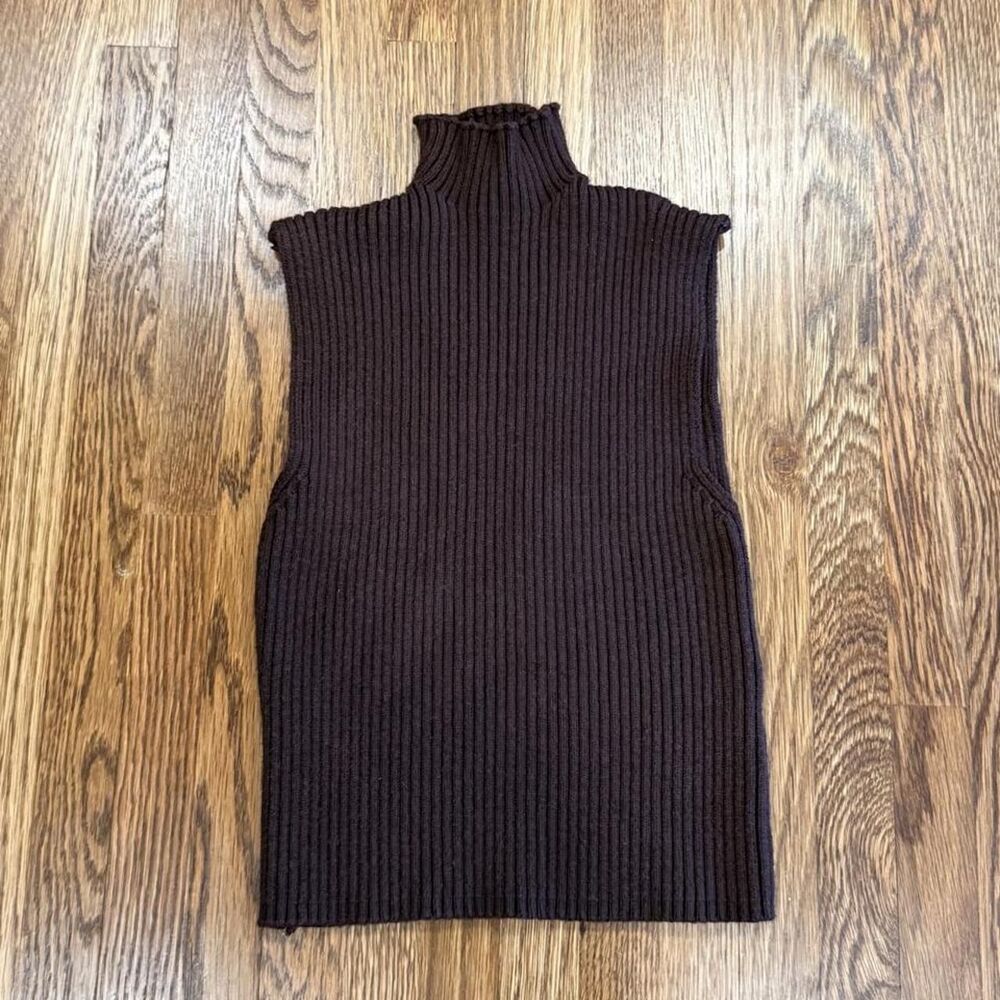 Zara Ribbed Mockneck Brown Crop Top Size S